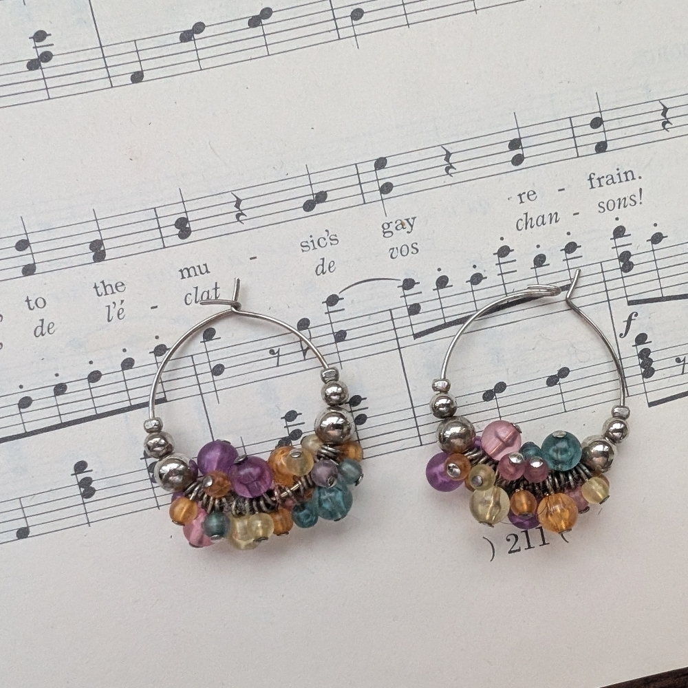 Vintage Colorful Beaded Hoop Earrings